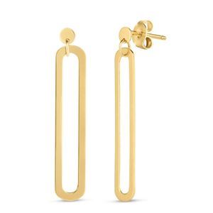 14K Yellow Gold Single Paperclip Link Push Back Clasp Drop Earrings